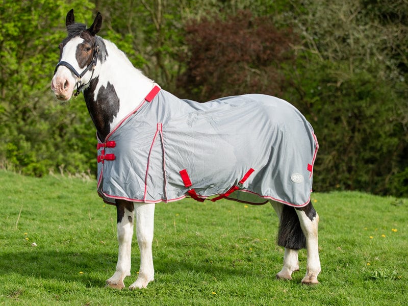 WIDE FIT Mesh Fly Rug - Grey/Red - Swish Equestrian